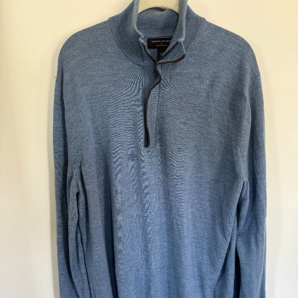 Banana Republic Men's 100% wool Blue 1/4 Zip Sweater XXL Old Money Grandpacore